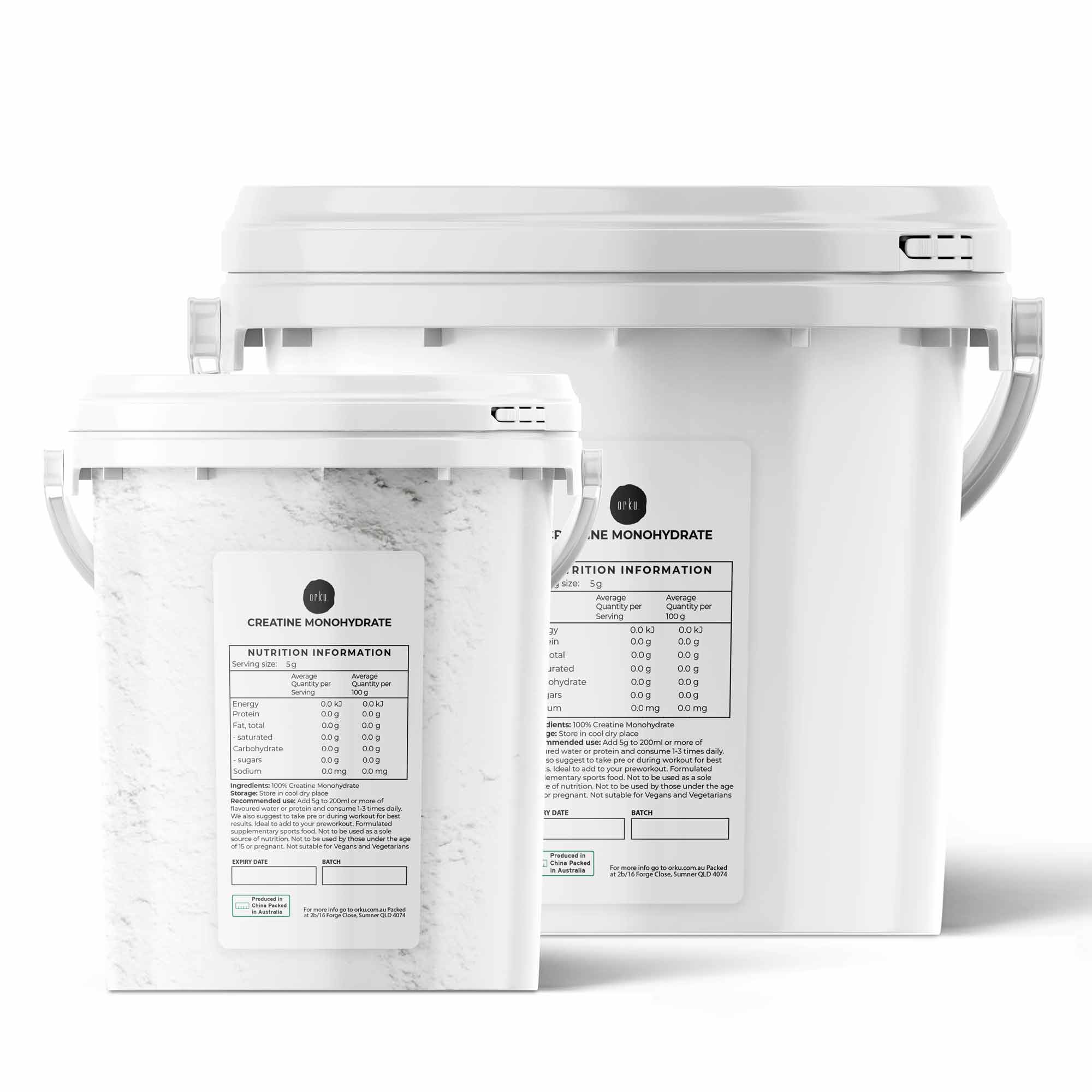 Orku creatine monohydrate unflavoured micronised powder in a re-sealable tub for sports nutrition