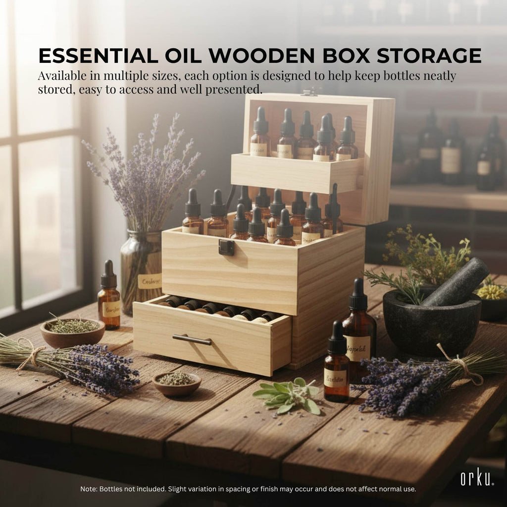 Essential oil storage box in natural pine wood with internal bottle divider slots. — view 2