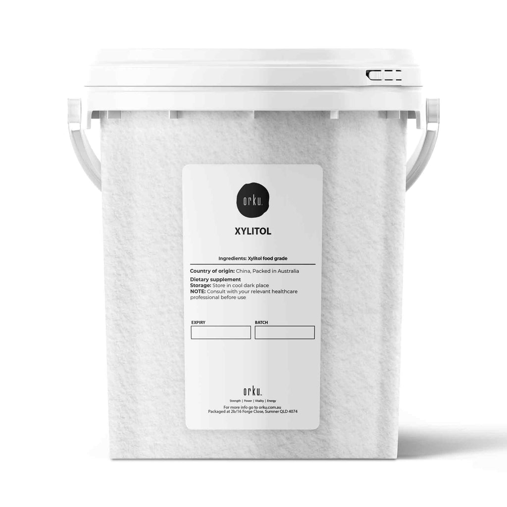 Orku xylitol crystal powder natural sugar substitute in a white bucket for cooking and baking — view 2