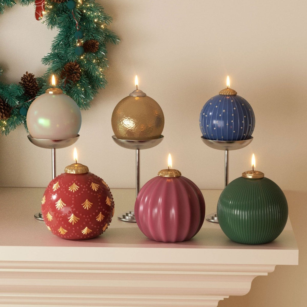Christmas bauble silicone mold for 3D candle making with vintage textured ornament designs — view 2