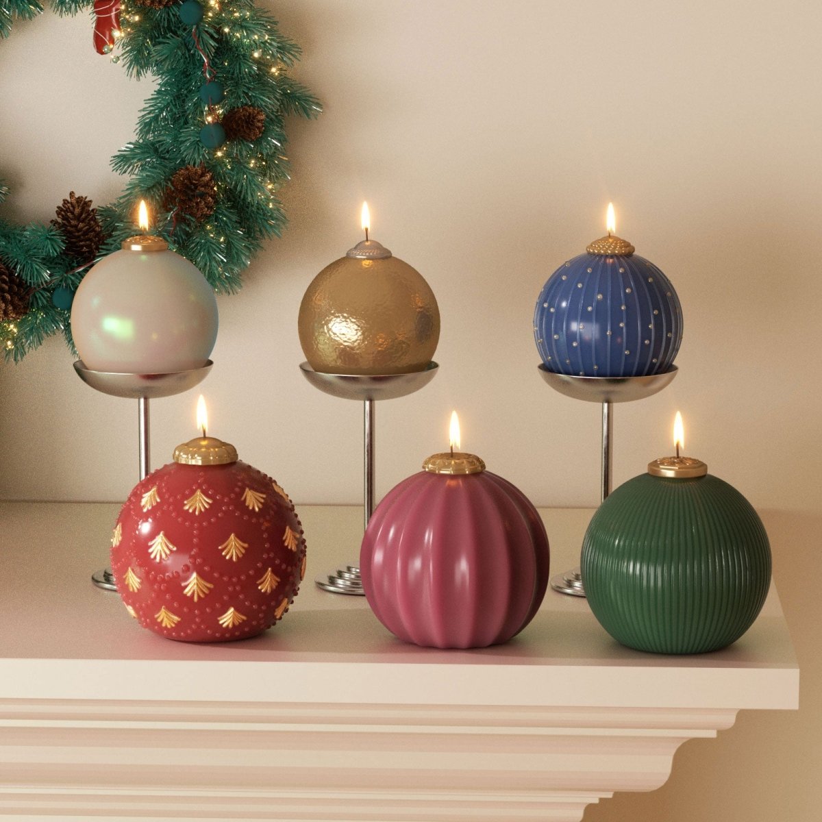 Christmas bauble silicone mold for 3D candle making with vintage textured ornament designs — view 2