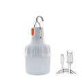 Globe-shaped USB rechargeable LED camping lantern with hanging hook and charging cable