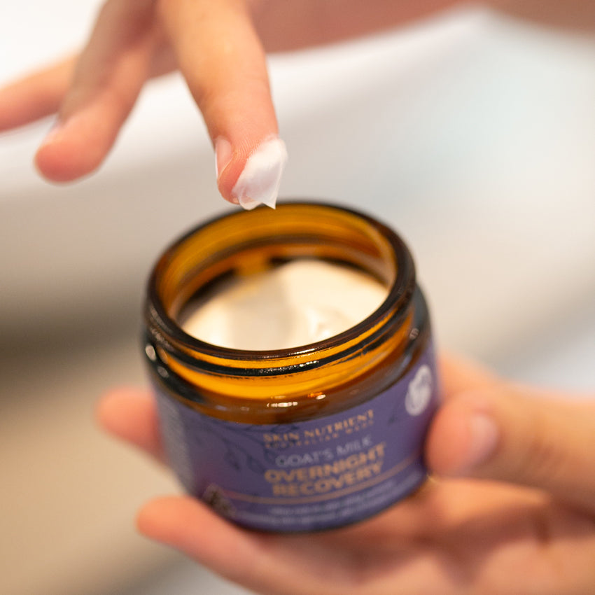Goats milk overnight recovery night cream jar for deep hydration and anti aging skincare routine — view 4