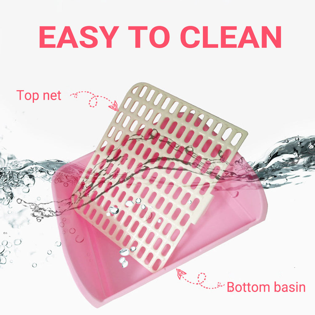 Large corner rabbit litter box in plastic with removable mesh grid and high splash walls — view 4