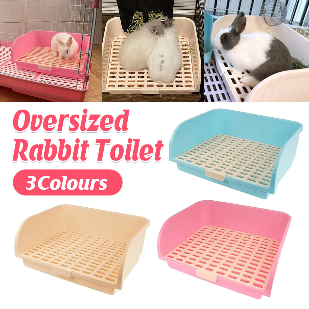 Large corner rabbit litter box in plastic with removable mesh grid and high splash walls