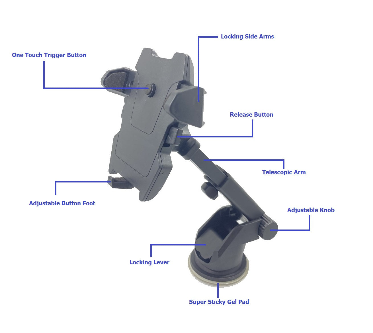 Adjustable long neck car phone mount attached to a dashboard holding a modern black smartphone — view 4