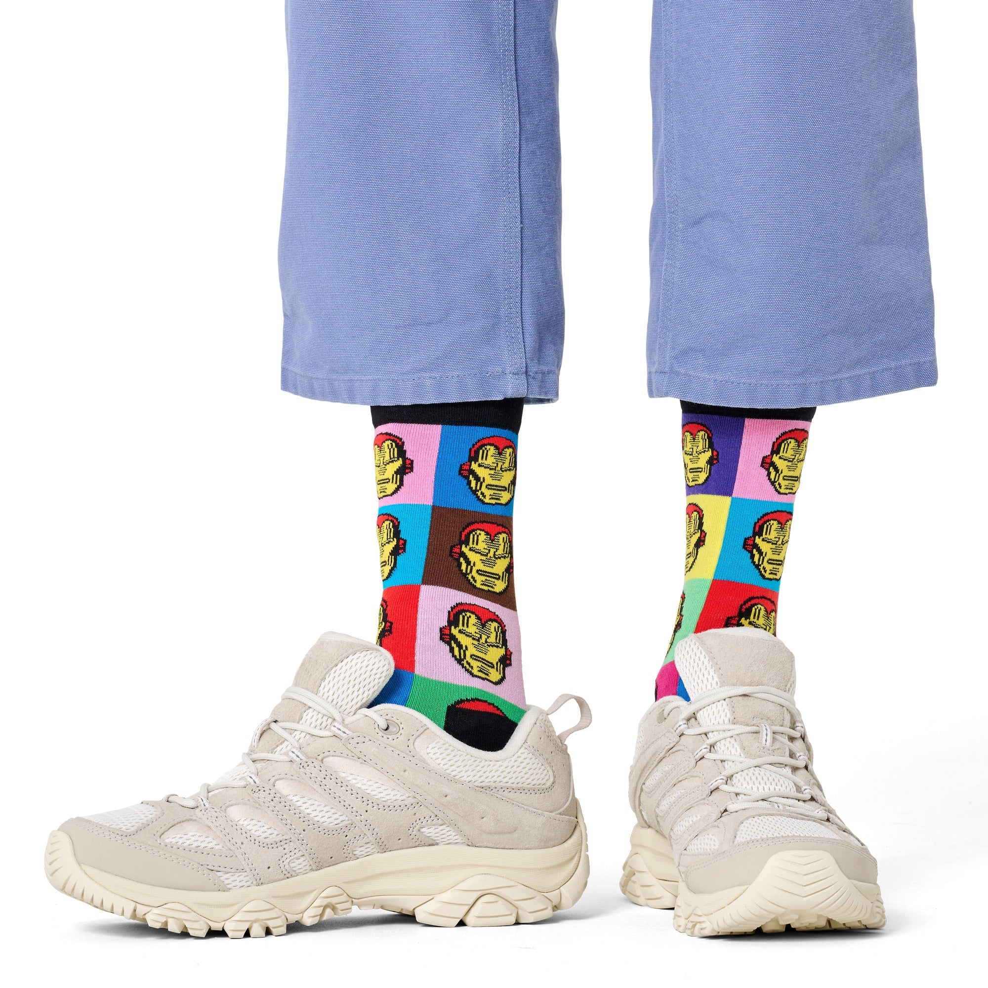 Mens Marvel Iron Man novelty crew socks featuring classic comic panels and red superhero helmet. — view 3