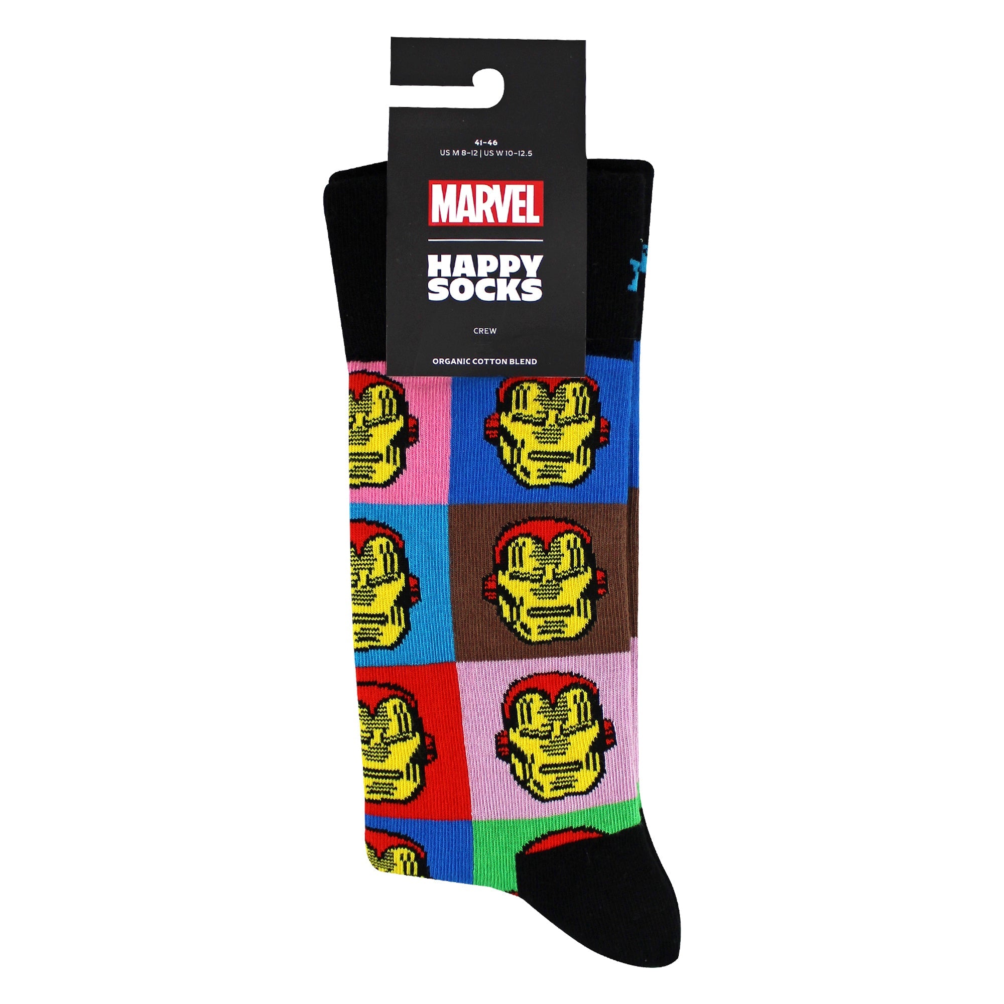 Mens Marvel Iron Man novelty crew socks featuring classic comic panels and red superhero helmet. — view 2