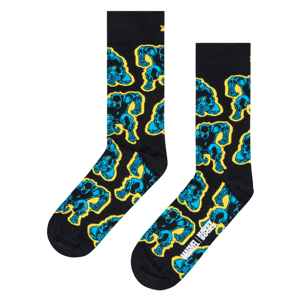 Mens Marvel Black Panther crew socks made of organic cotton featuring black superhero design elements