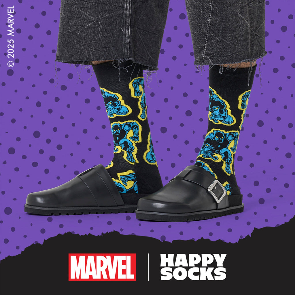 Mens Marvel Black Panther crew socks made of organic cotton featuring black superhero design elements — view 4