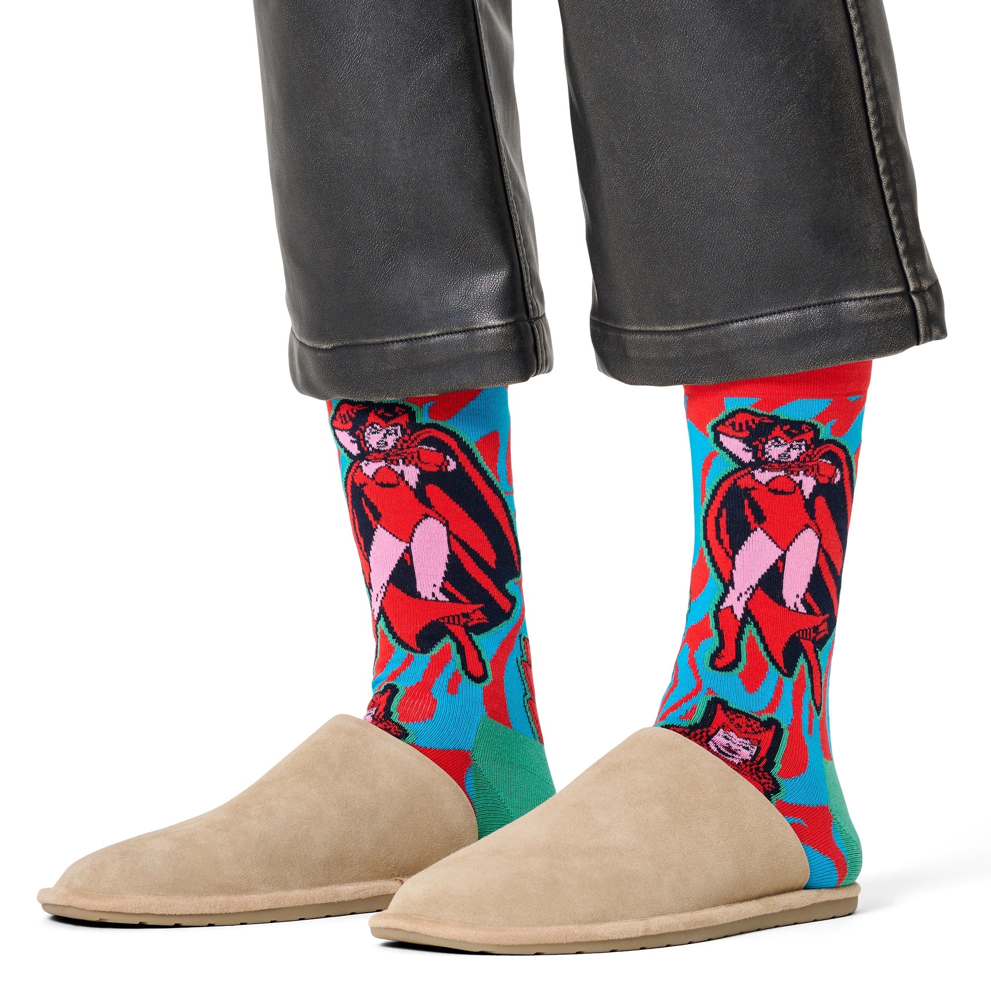 Red and blue Marvel Scarlet Witch novelty crew socks made from organic cotton — view 3