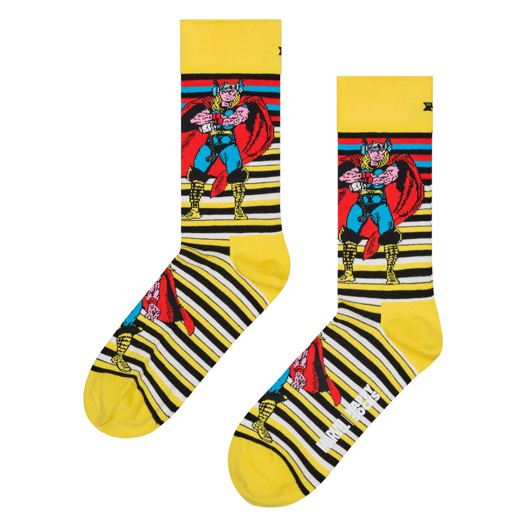 Mens Marvel Thor novelty crew socks in organic cotton featuring a bold superhero graphic design.