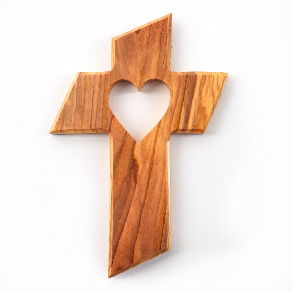 Olive wood wall cross with heart-0