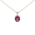 14K Rose Gold Vermeil Sterling Silver 1/5 Cttw Diamond Pink Quartz Oval Pendant Necklace-0