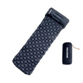 Navy blue ultralight outdoor camping air mattress with integrated pillow and compact storage bag