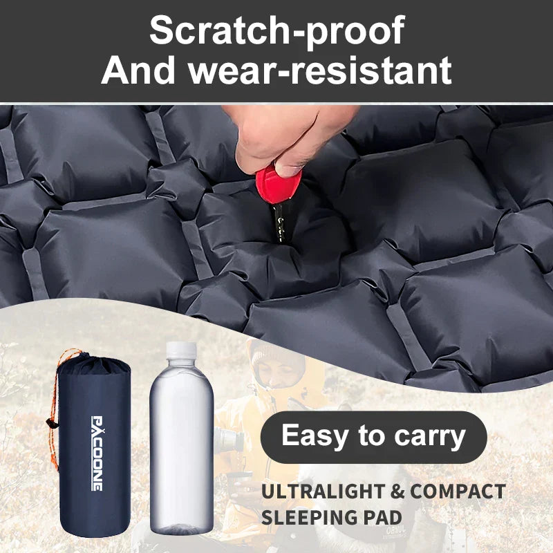 Navy blue ultralight outdoor camping air mattress with integrated pillow and compact storage bag — view 5