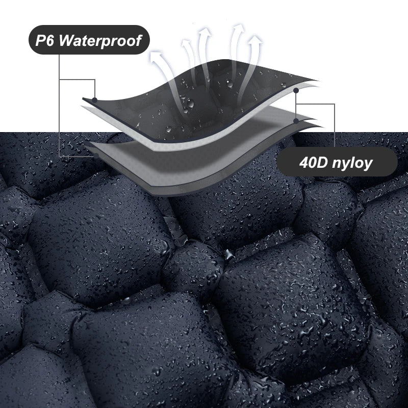Navy blue ultralight outdoor camping air mattress with integrated pillow and compact storage bag — view 4