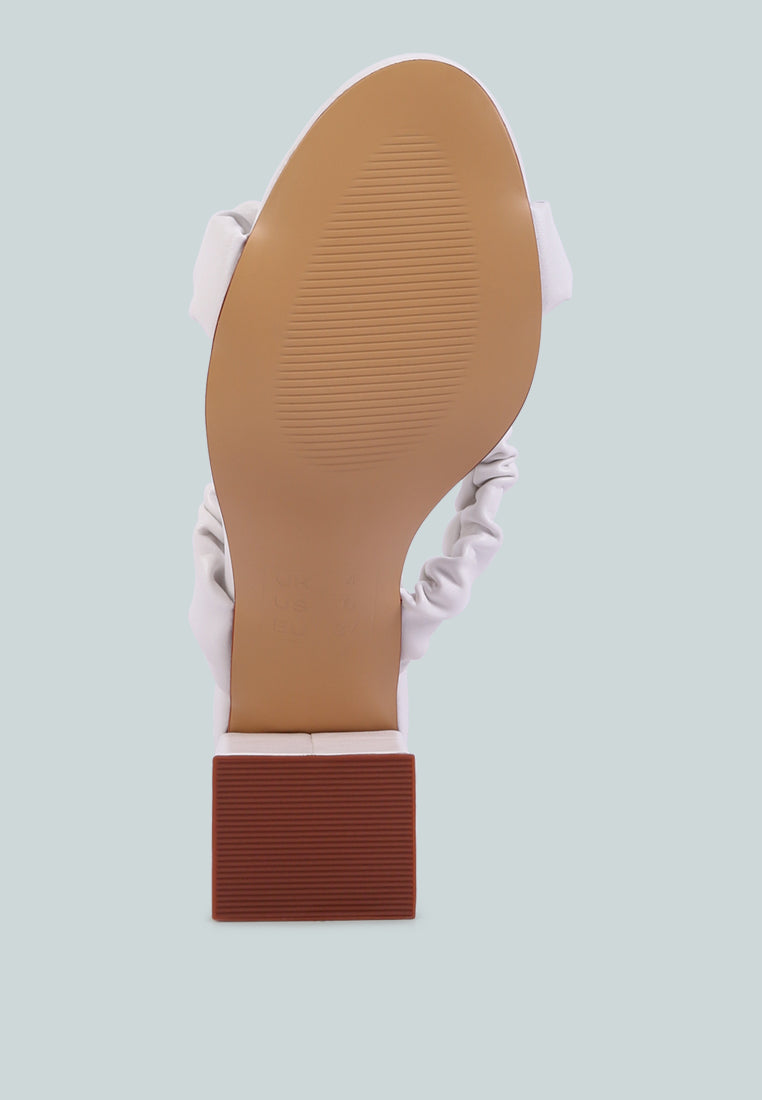Page 3 scrunchie strap block sandals in faux leather with gathered ruched cross straps — view 5