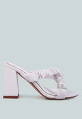 Page 3 scrunchie strap block sandals in faux leather with gathered ruched cross straps