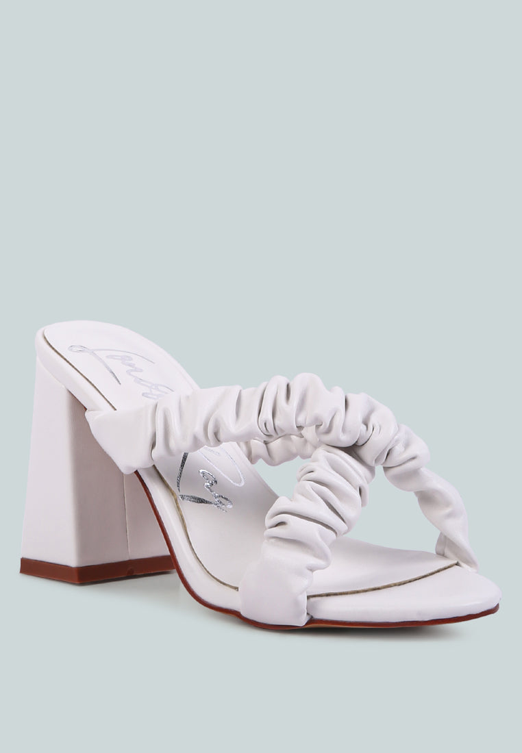 Page 3 scrunchie strap block sandals in faux leather with gathered ruched cross straps — view 2