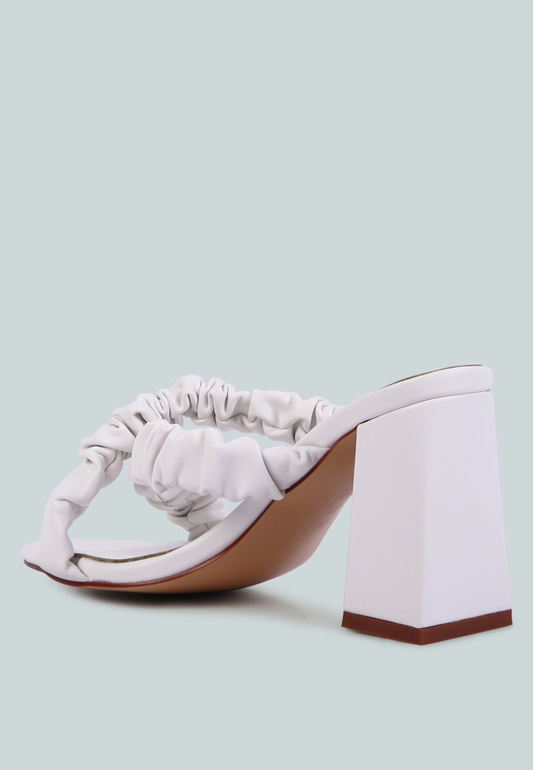 Page 3 scrunchie strap block sandals in faux leather with gathered ruched cross straps — view 3