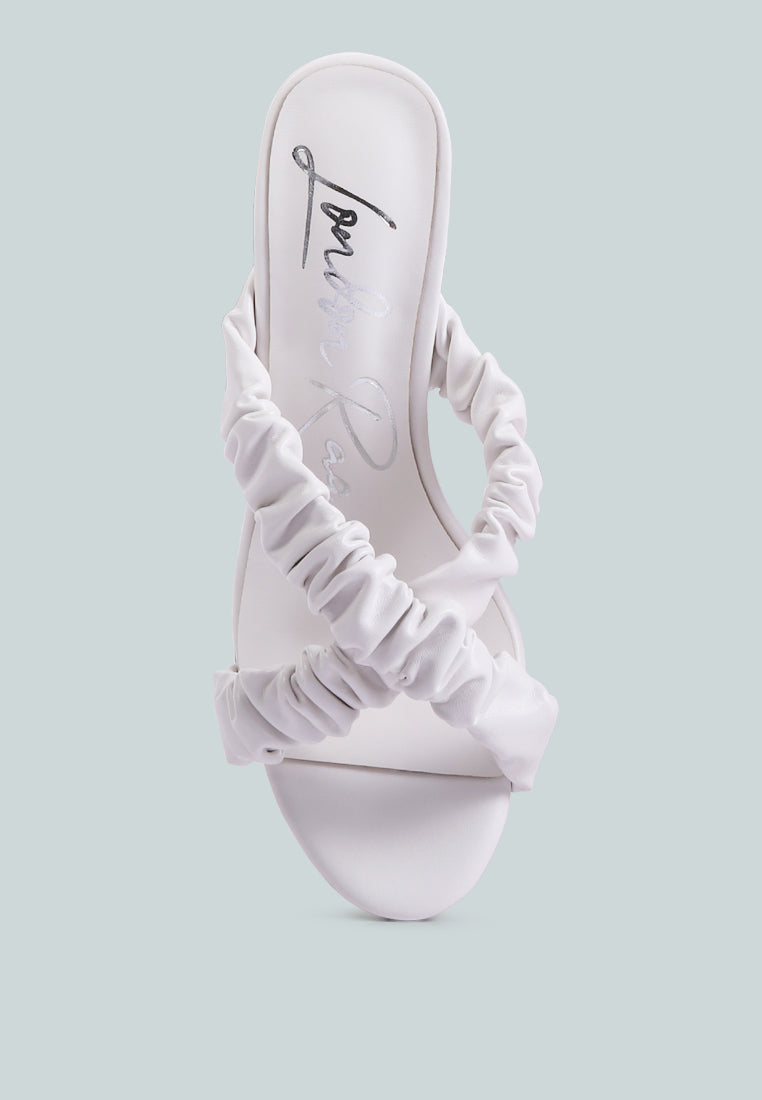 Page 3 scrunchie strap block sandals in faux leather with gathered ruched cross straps — view 4
