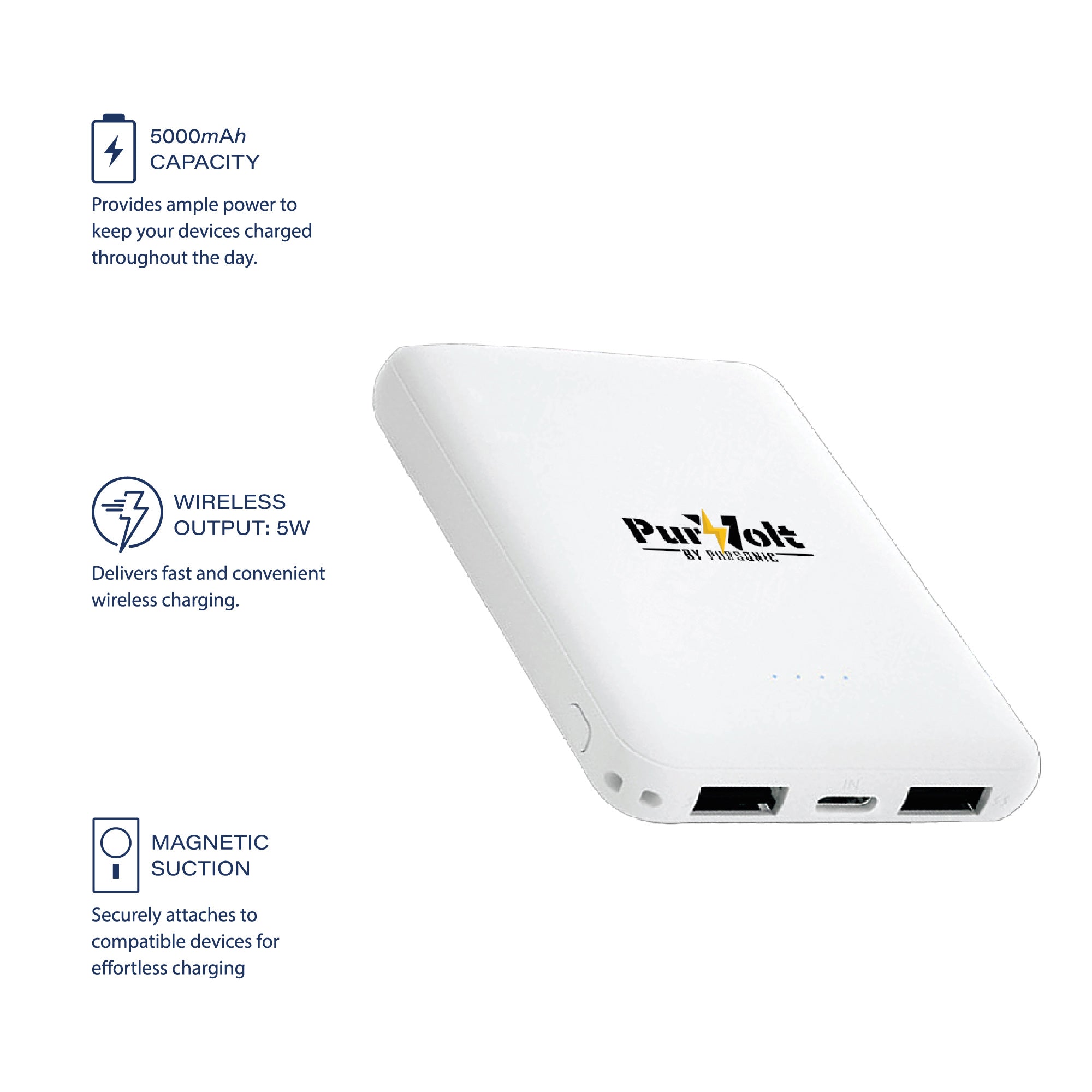 Pursonic ultra-compact 5000mAh wireless portable power bank charging pad for smartphones and travel — view 2