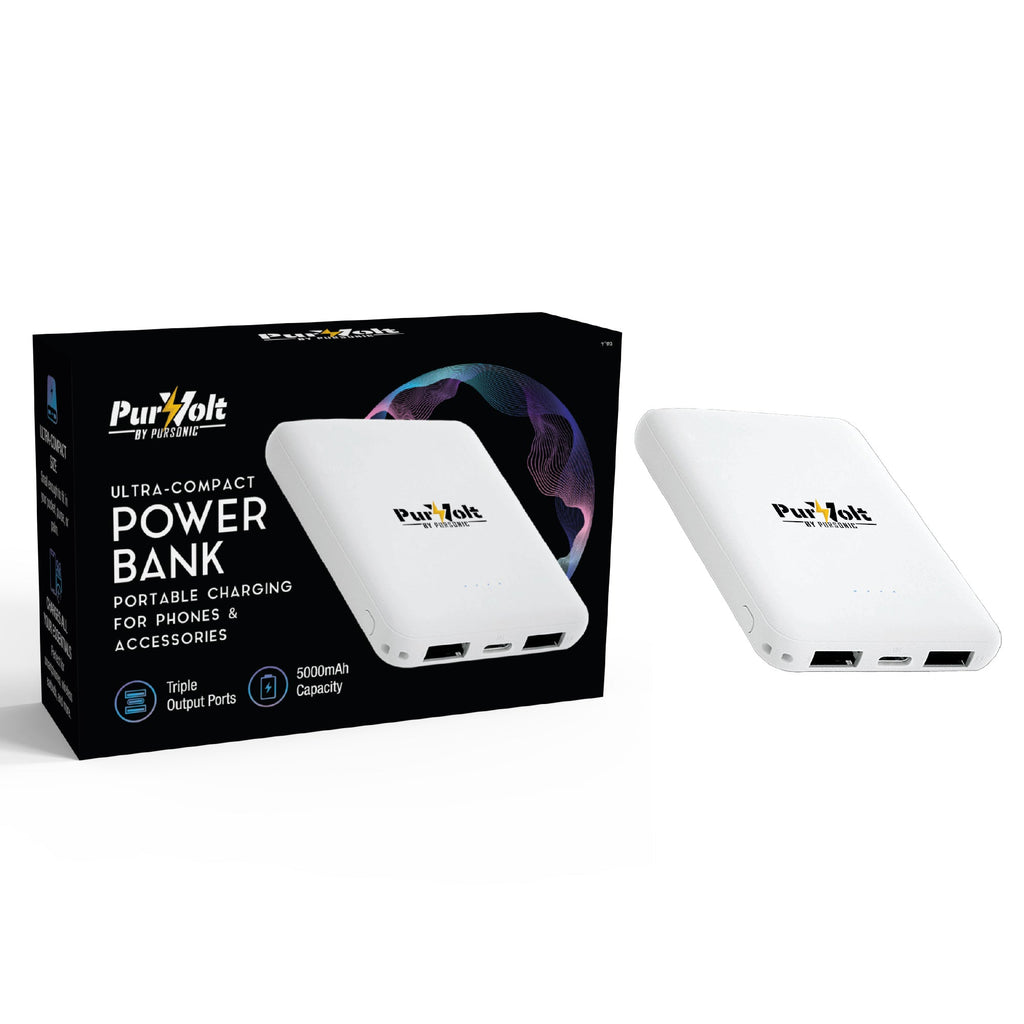 Pursonic ultra-compact 5000mAh wireless portable power bank charging pad for smartphones and travel