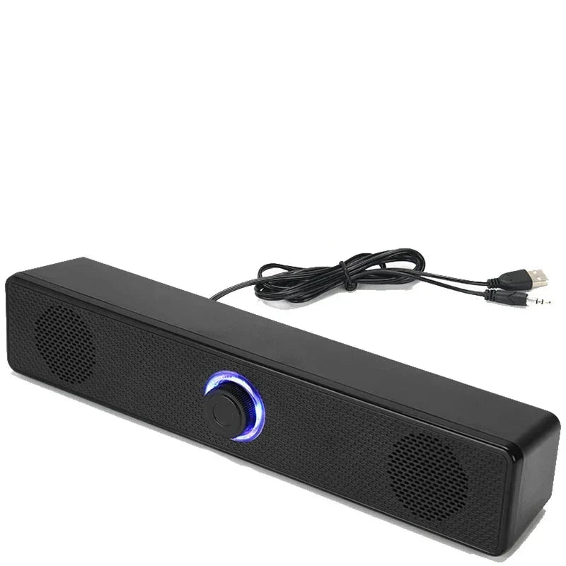 Wired PC soundbar speaker featuring a sleek design with USB connection for desktop audio setups