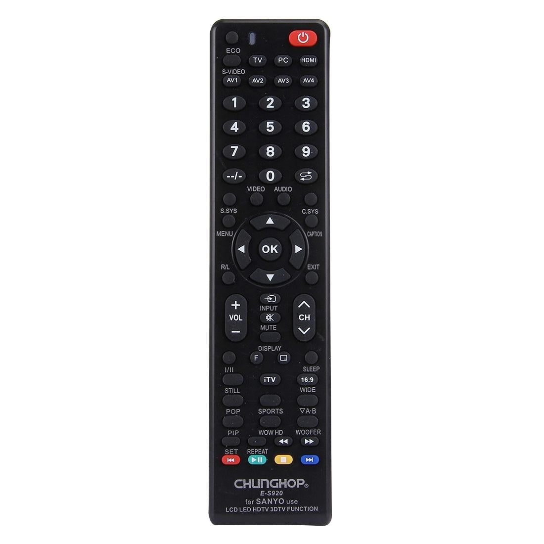 NNEIDS universal TV remote control for Sanyo televisions, featuring black casing and standard button layout.