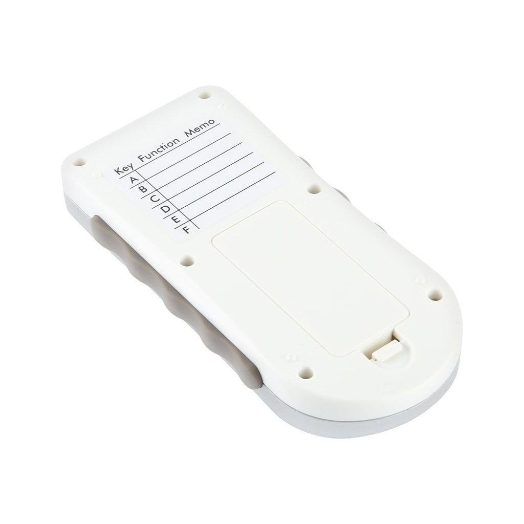Universal learning remote control in black plastic, featuring multiple home appliance buttons and ergonomic design — view 2