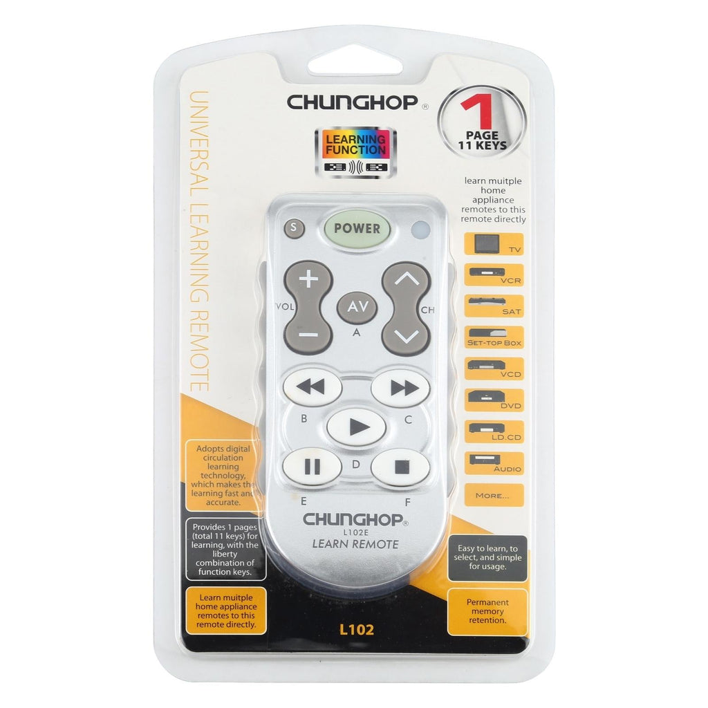 Universal learning remote control in black plastic, featuring multiple home appliance buttons and ergonomic design — view 4