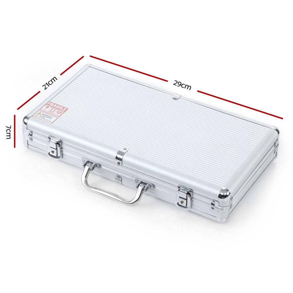 300-piece casino poker set with chips, playing cards, and dice in a lockable aluminum carrying case — view 2