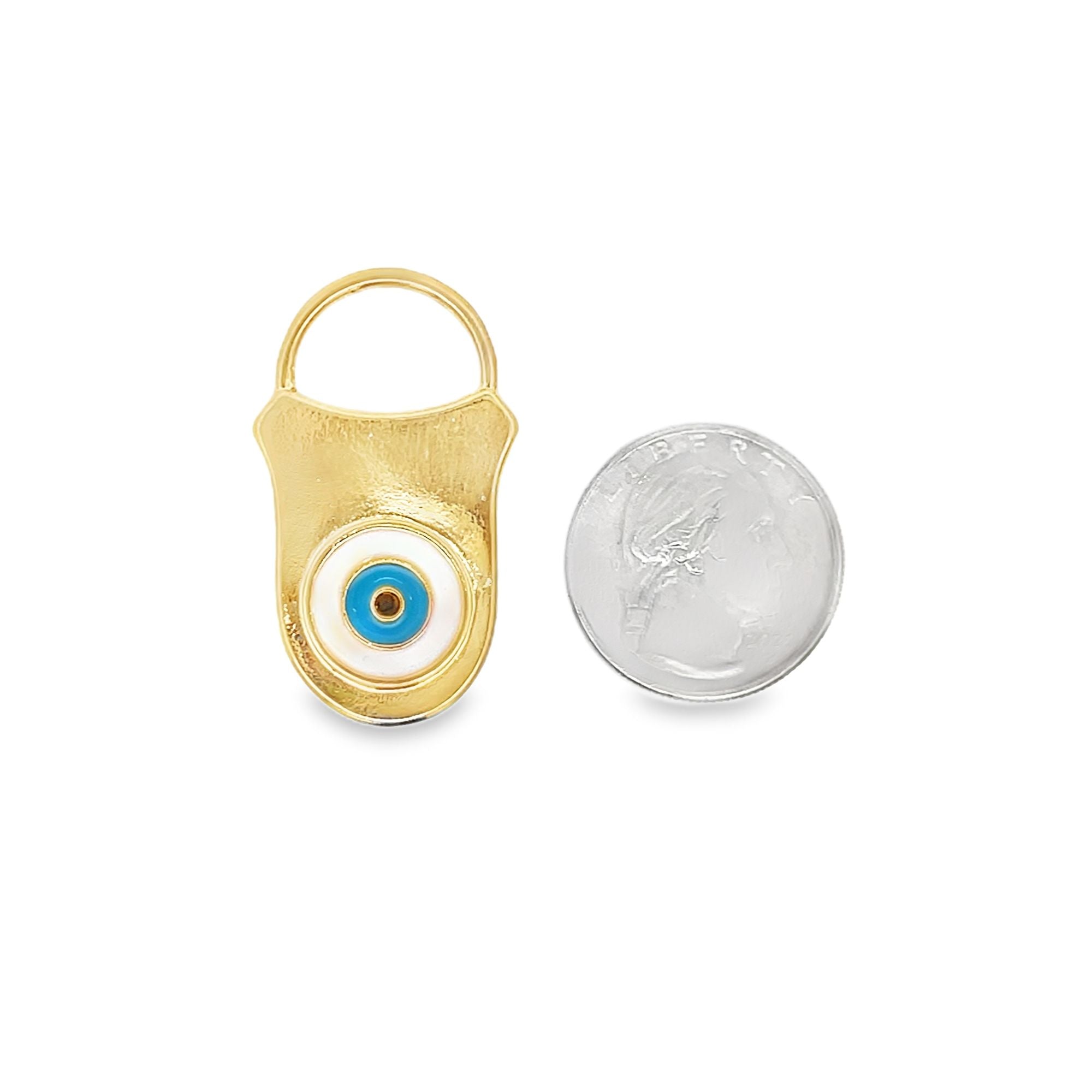 18K gold filled evil eye pendant charm in heart, circle, or bottle opener style — view 3