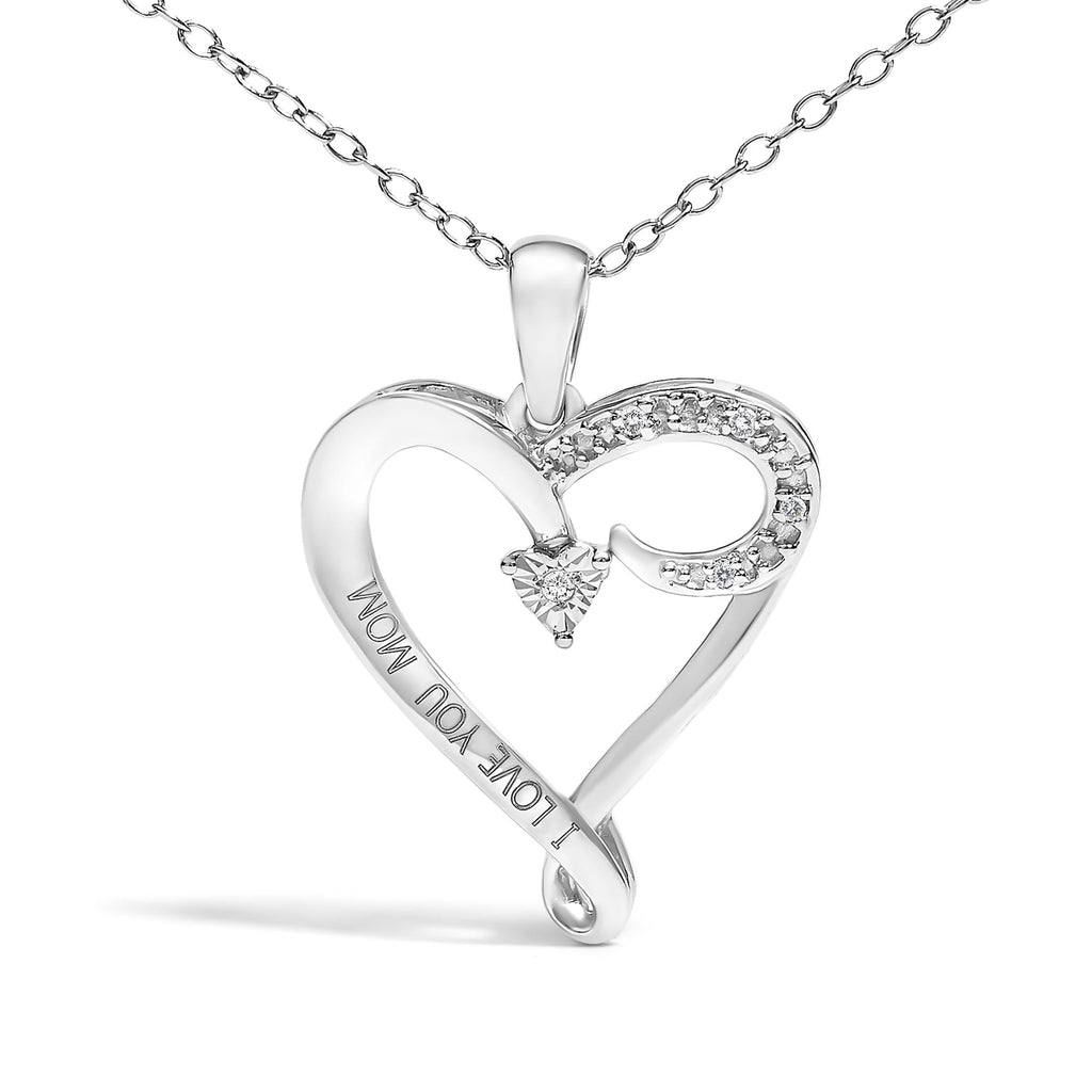 .925 Sterling Silver Diamond Accent "I LOVE YOU MOM" Heart Pendant Necklace (J-K Color, I2-I3 Clarity) - 18" Inches-1
