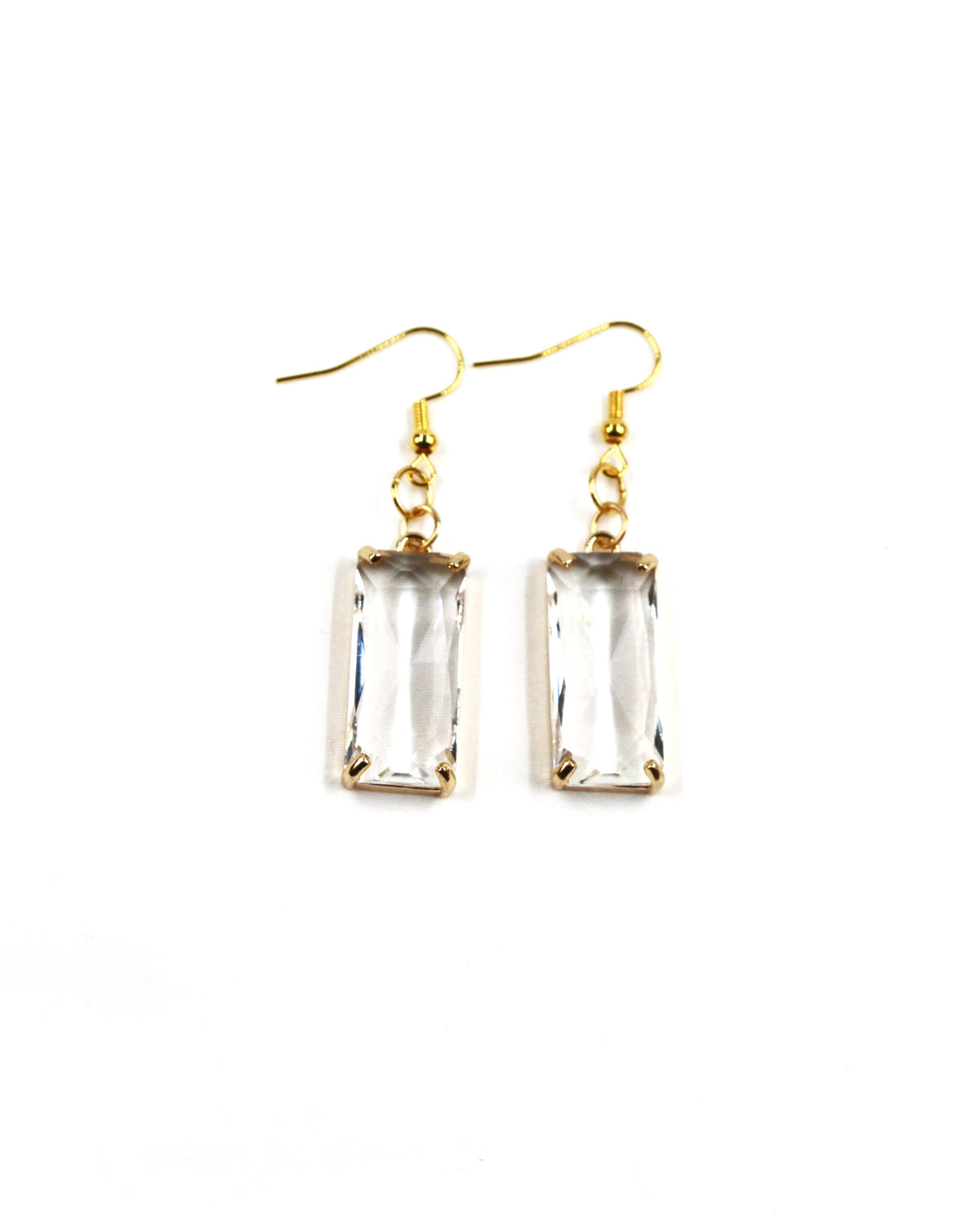 Pendientes dorados con cristal rectangular transparente-4