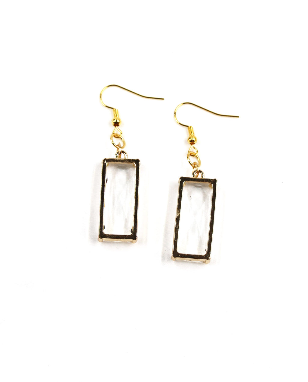Pendientes dorados con cristal rectangular transparente-2