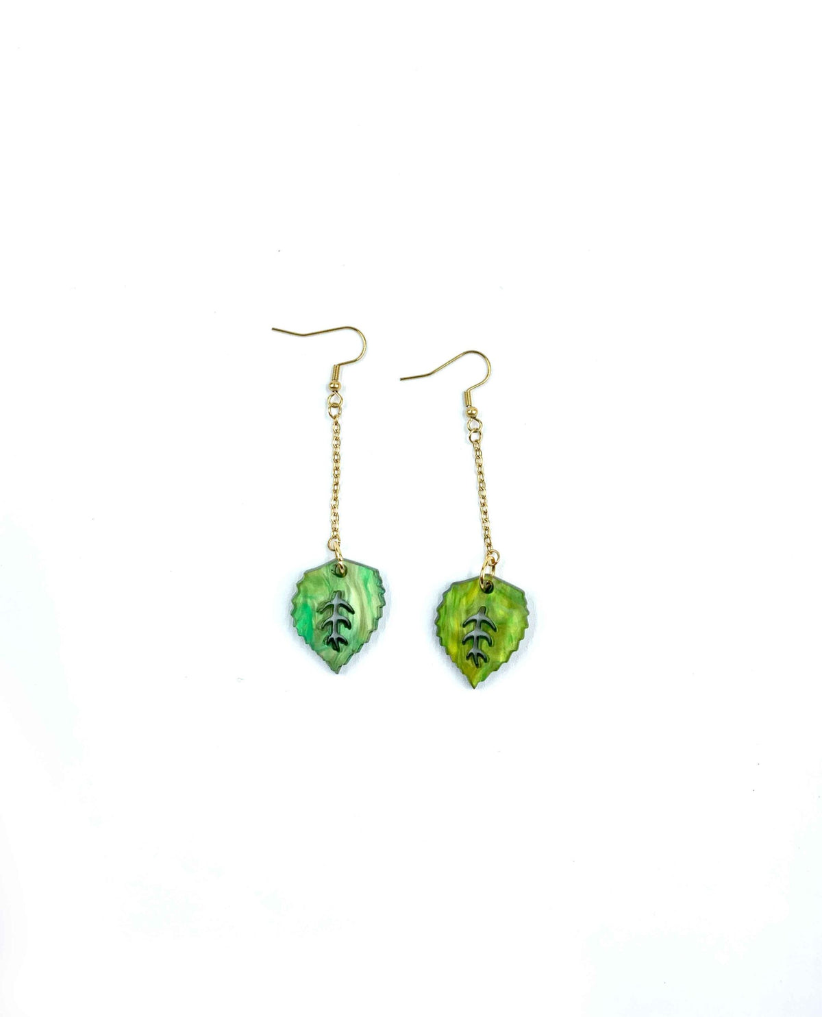 Pendientes hoja verde colgantes-3