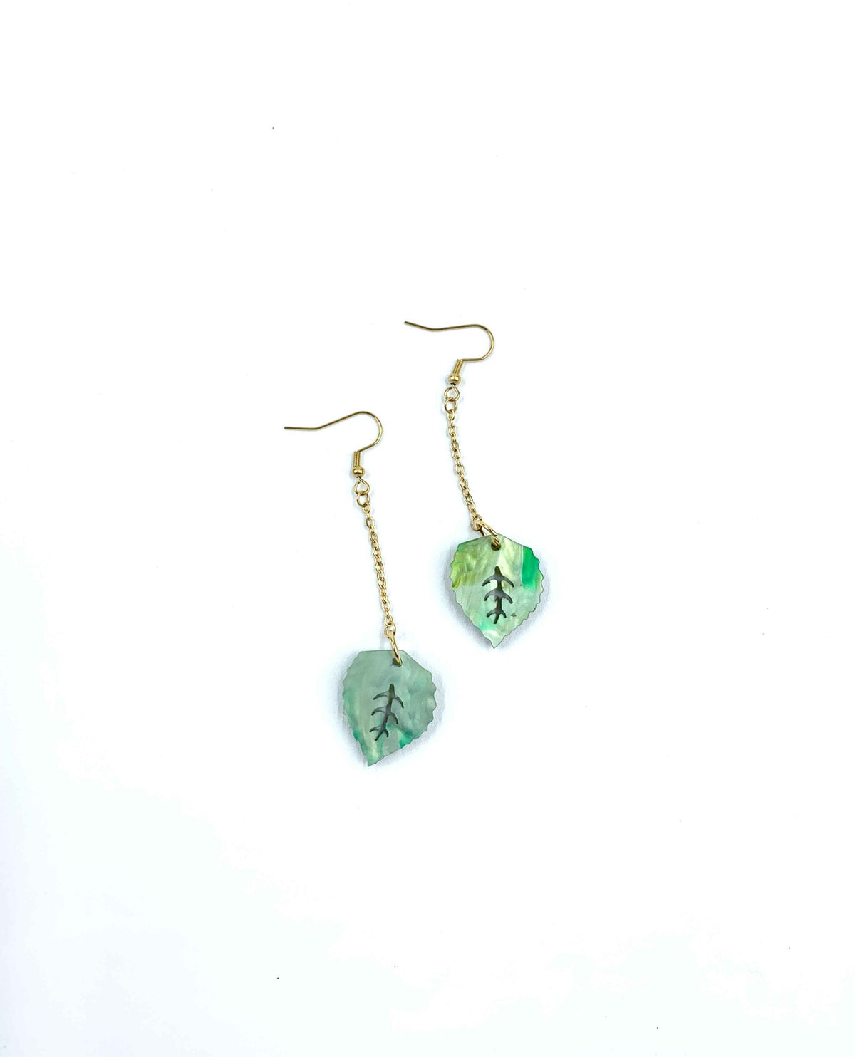 Pendientes hoja verde colgantes-2