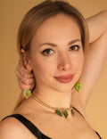 Pendientes hoja verde colgantes-0