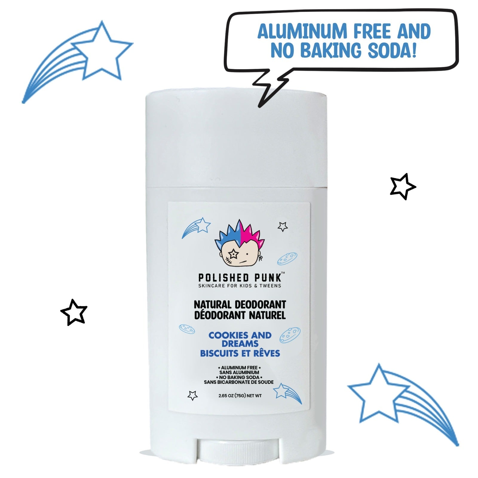 Natural deodorant stick for kids and tweens in cookies and dreams scent by Polished Punk — view 4