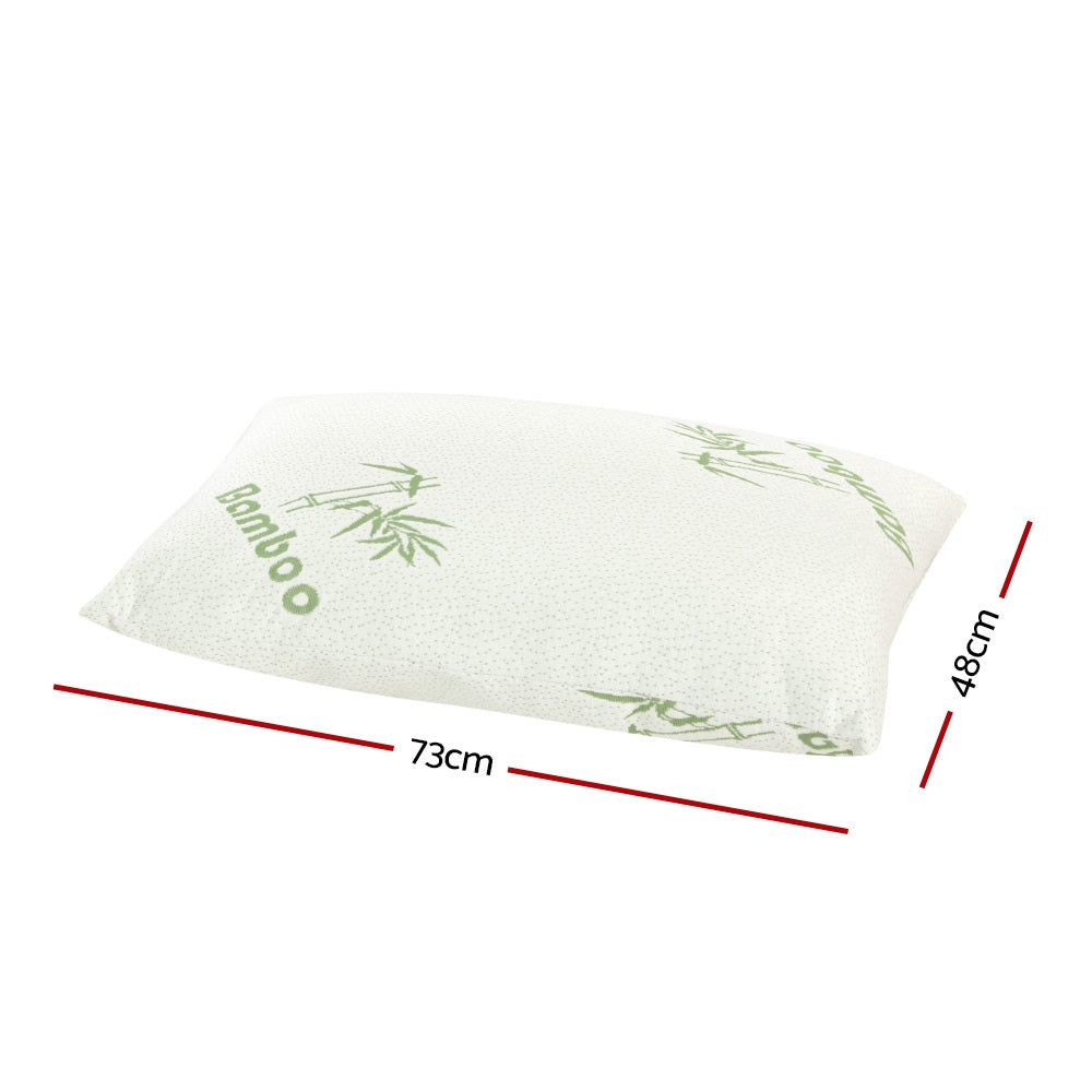 Four white bamboo fabric pillows stacked together with two firm and two medium support variations — view 2