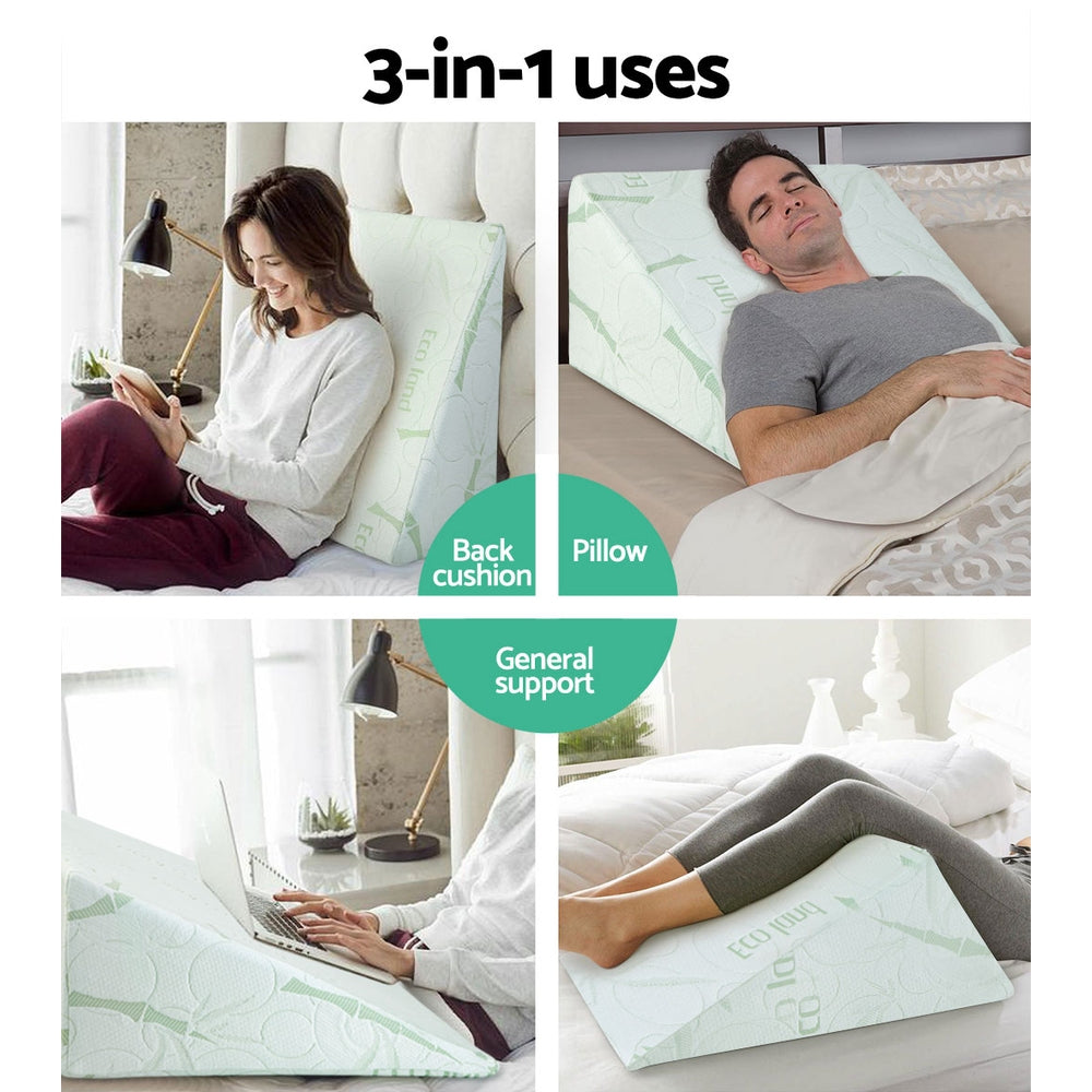 Giselle Bedding memory foam wedge pillow with breathable bamboo fabric cover for optimal back support — view 3