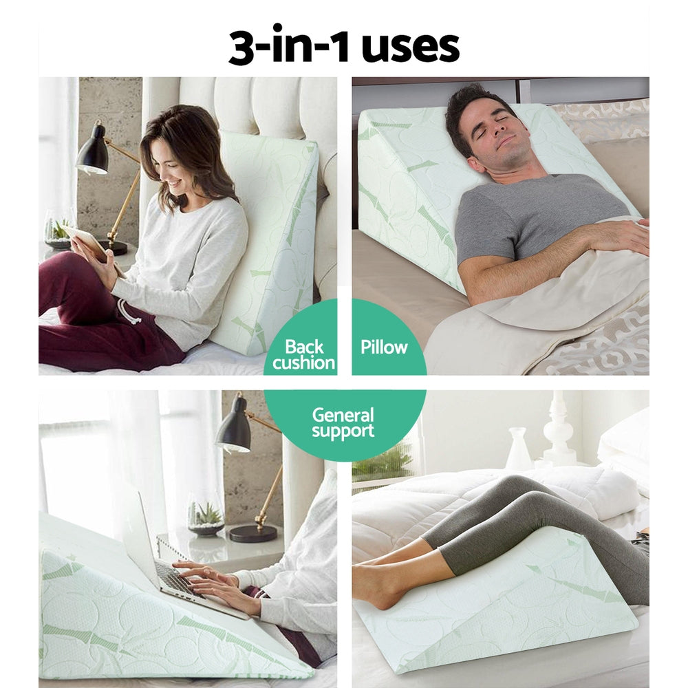 White memory foam bed wedge pillows with waterproof zippered covers for back and leg support. — view 3