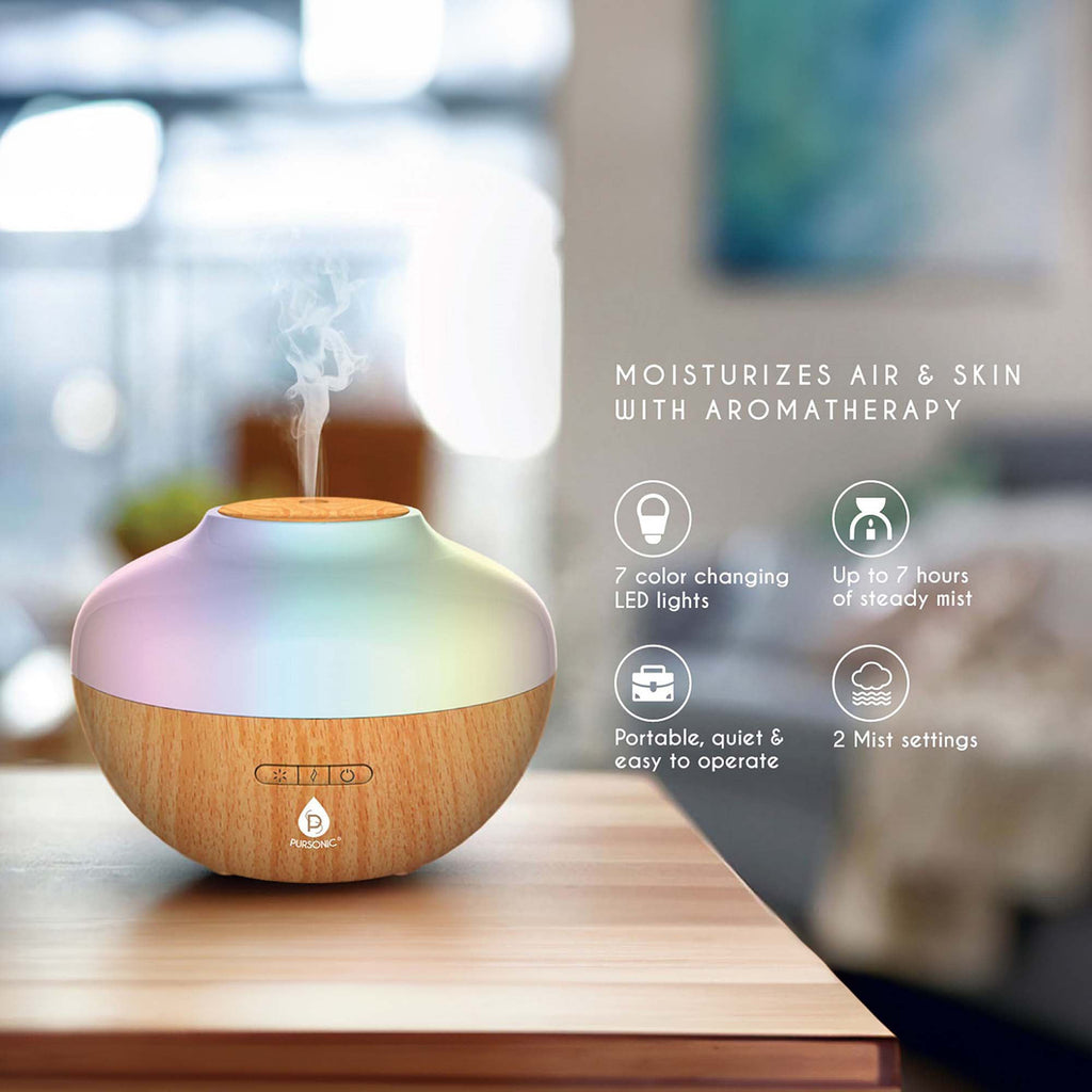 Wellness desk lamp and ultrasonic diffuser set with six bottles of pure essential oils — view 5
