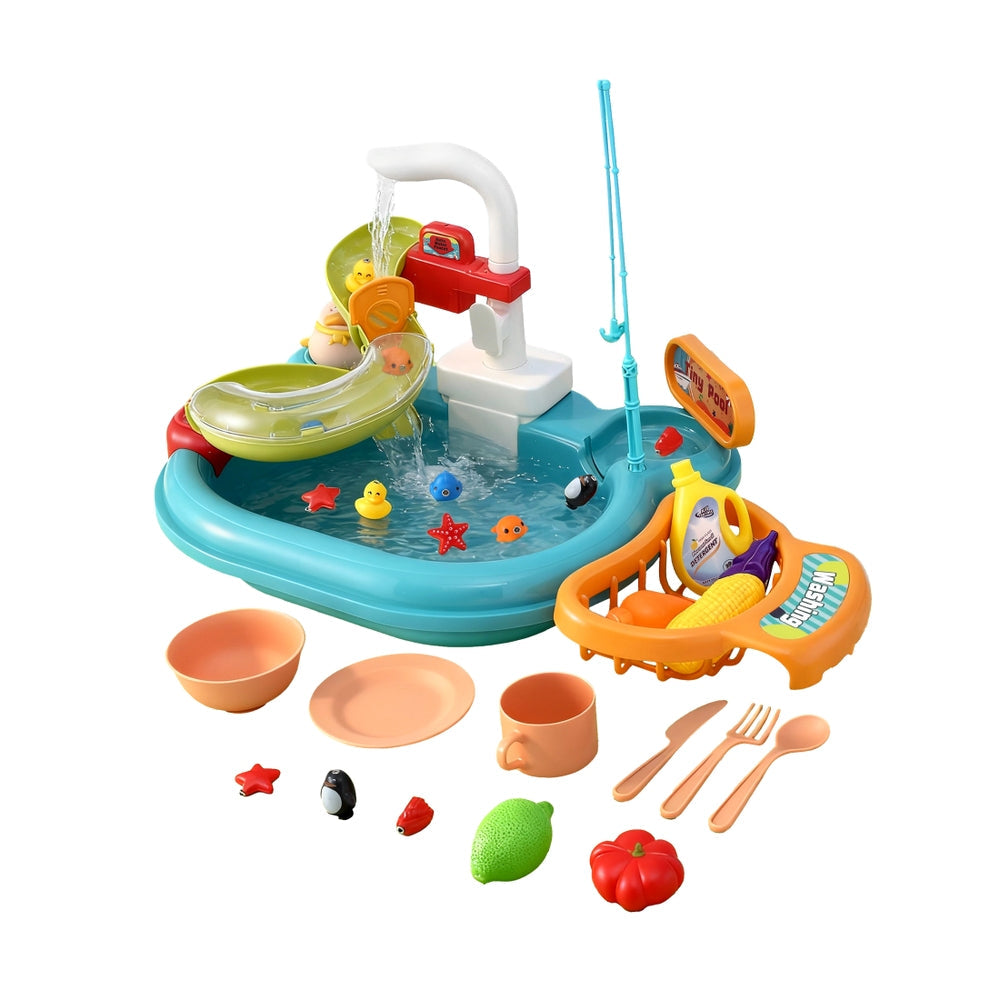 Keezi multicolour pretend play kitchen sink and floating fishing toy set with accessories — view 2