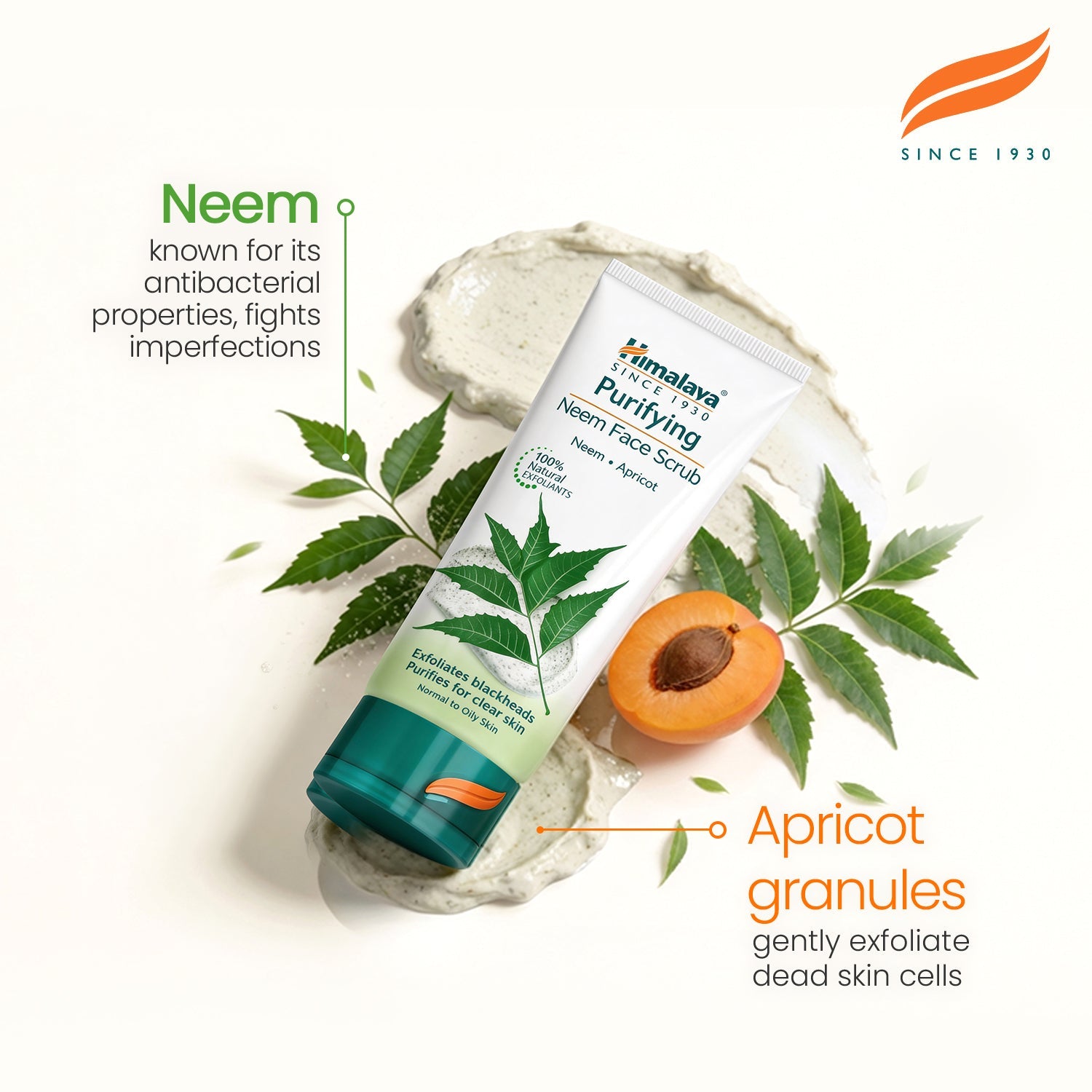 Himalaya purifying neem face scrub 75ml tube for oily acne prone skin care — view 3