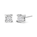 .925 Sterling Silver Miracle Set Princess-cut Diamond Solitaire Stud Earrings (H-I Color, I2-I3 Clarity)-0