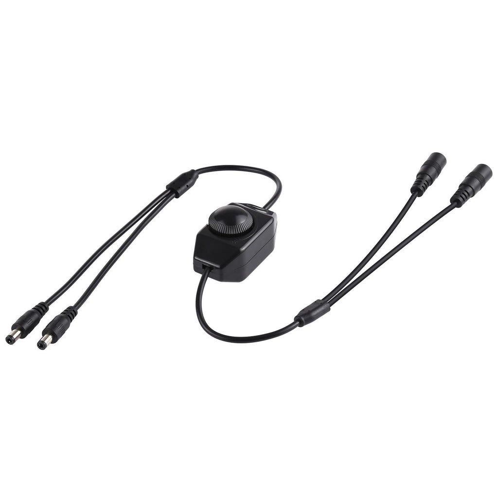 NNEIDS LED strip light dimmer controller with rotary knob and 5.5mm DC interface connections.