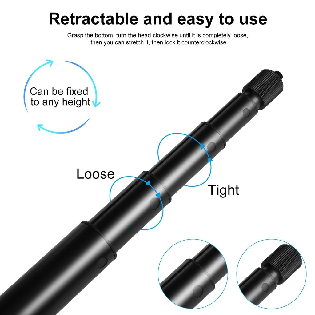 Black aluminum 2-meter extendable selfie stick for 360 action cameras with textured handle. — view 4